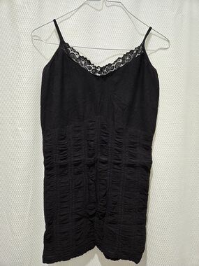 Black Lace Trim Ruched Slip Top